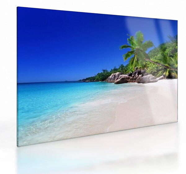 Kép a strandról a Praslin szigeten (üvegen) (70x50 cm)