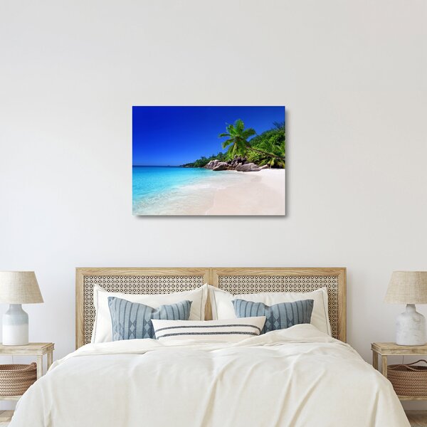 Kép a strandról a Praslin szigeten (üvegen) (70x50 cm)