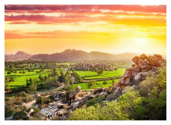 Kép a Hampi-völgyről Indiában (üvegen) (70x50 cm)