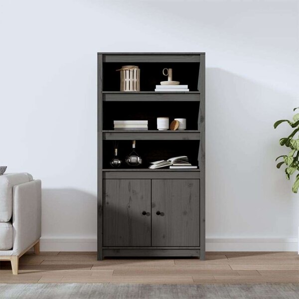 VidaXL szürke tömör fenyőfa magasszekrény 80 x 35 x 154 cm