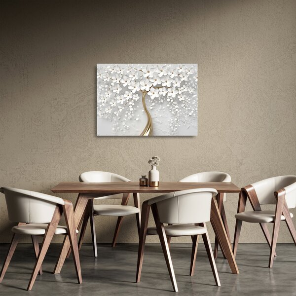 Fehér fa virágokkal képe (üvegen) (70x50 cm)