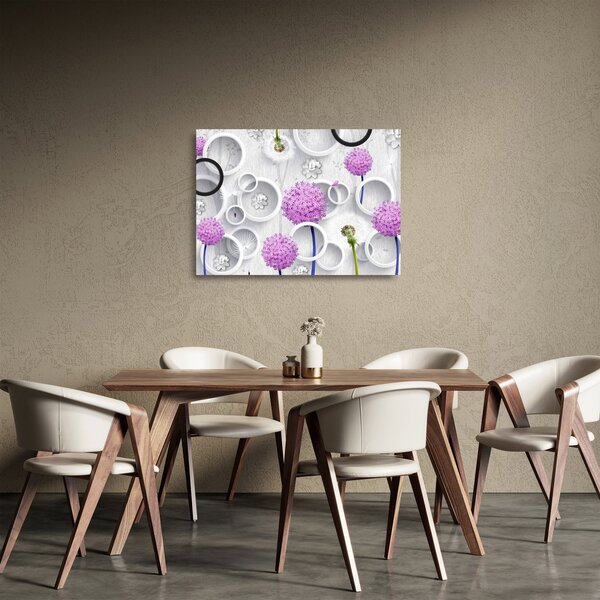 Kép a 3D absztrakció körökkel és virágokkal (üvegen) (70x50 cm)