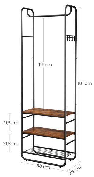 Előszobafal TAYLOR cipőtartóval 181x58 cm, rusztikus barna
