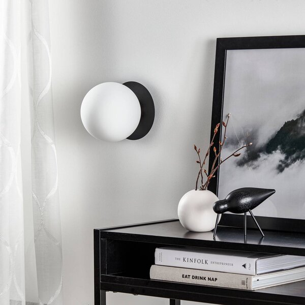EMIBIG LIGHTING Minerva K1 fali világítás fekete fém szegéllyel, dimmelhető, Fekete, Folyosó, fém