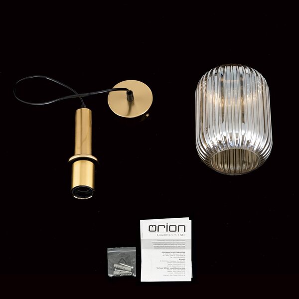 ORION Carneval függőlámpa, antik sárgaréz/borostyán, Ø 14 cm, üveg, dimmelhető, Krém / borostyánsárga, Nappali / Étkező, Üveg