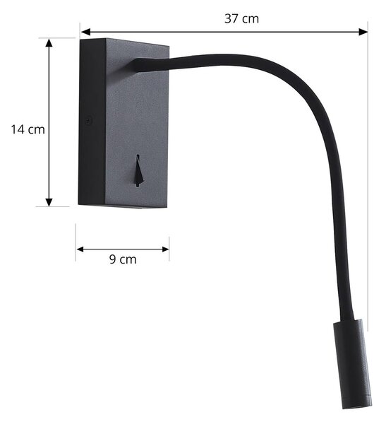Lucande LED-es olvasólámpa Hetti, fekete, fém, 14 cm magas, Fekete, Hálószoba, fém