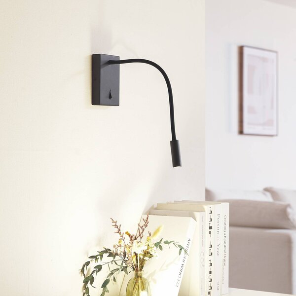 Lucande LED-es olvasólámpa Hetti, fekete, fém, 14 cm magas, Fekete, Hálószoba, fém
