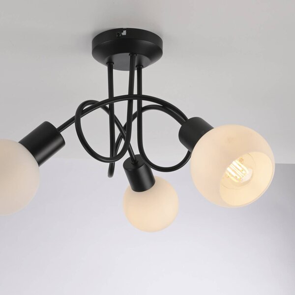JUST LIGHT. GmbH Loki mennyezeti lámpa, 3 lámpás, kerek, fekete, vas, Fekete, Nappali / Étkező, fém
