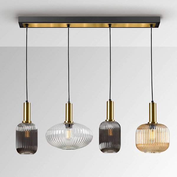 Schuller Valencia Norma függőlámpa, 98 cm, 4 lámpás, fekete/réz, üveg, dimmelhető, Többszínű, Nappali / Étkező, fém