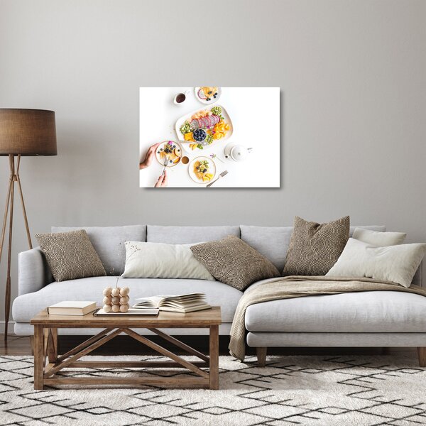 Tányérok gyümölcsökkel az asztalon képe (üvegen) (70x50 cm)