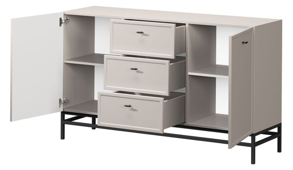 Lorini komód 150 cm - kasmír / fekete T-bar fogantyúk / fém lábak