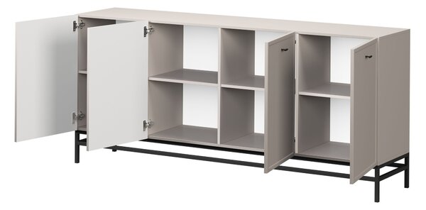 Lorini négyajtós komód 200 cm - kasmír / fekete T-bar fogantyúk / fém lábak