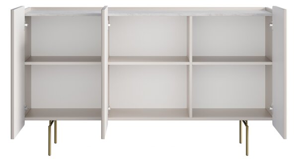 Malmi komód 150 cm háromajtós - kasmír / crema bianca / arany lábak
