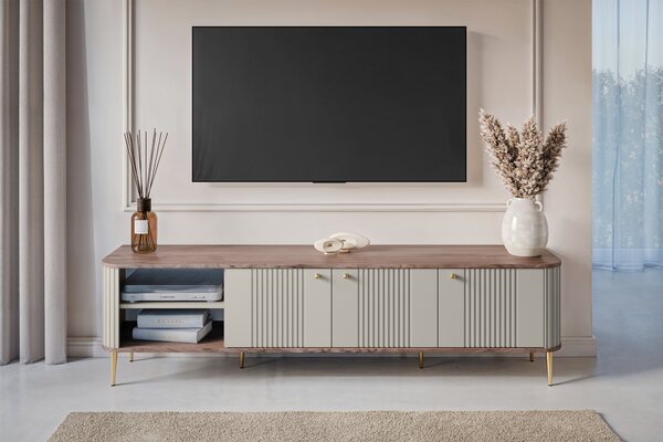 Vesper 3D TV-szekrény 187 cm - kasmír / diófa / arany színű lábak