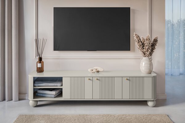 Vesper TV-szekrény 187 cm háromajtós - kasmír / arany fogantyúk / gömb lábak
