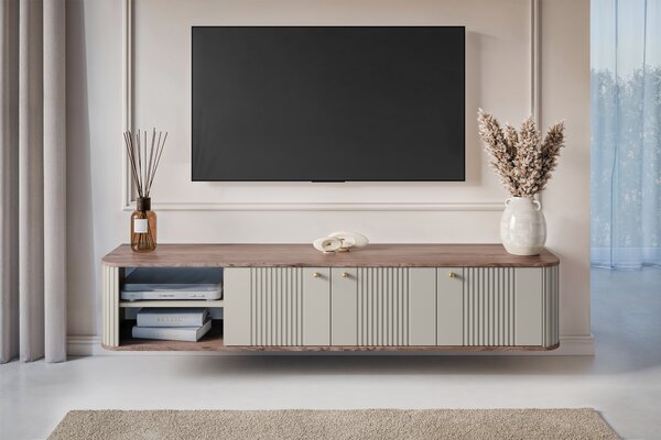 Vesper fali TV szekrény 187 cm háromajtós - kasmír / dió / arany fogantyú