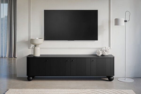 Vesper 4D TV-szekrény 187 cm - fekete, fekete fogantyúkkal, gömb lábakkal