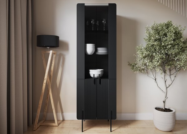 Malmi vitrines szekrény 60 cm négyajtós - matt fekete / fekete lábak