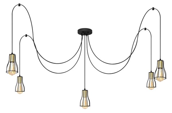 Helam Csillár zsinóron TUBE LONG 5xE27/15W/230V fekete/arany HE1591