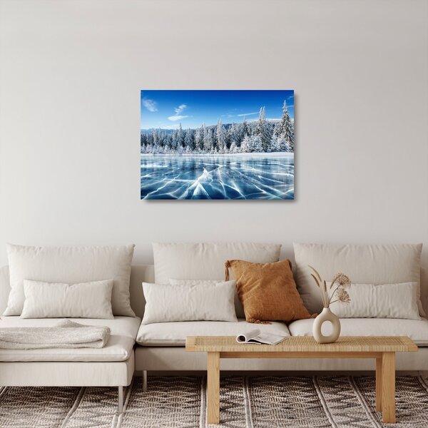 Kép a befagyott tóról és a havas fákról (üvegen) (70x50 cm)