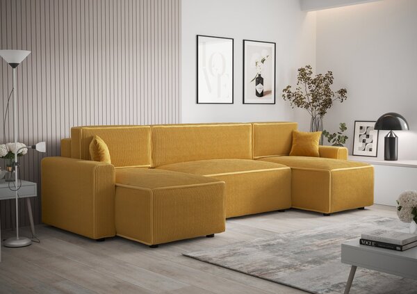 RADANA U-alakú kényelmes kinyitható kanapé - sárga