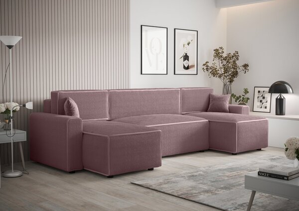 RADANA U-alakú kényelmes kinyitható kanapé - rózsaszín