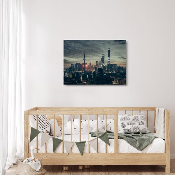 Város képe alkonyatkor (üvegen) (70x50 cm)