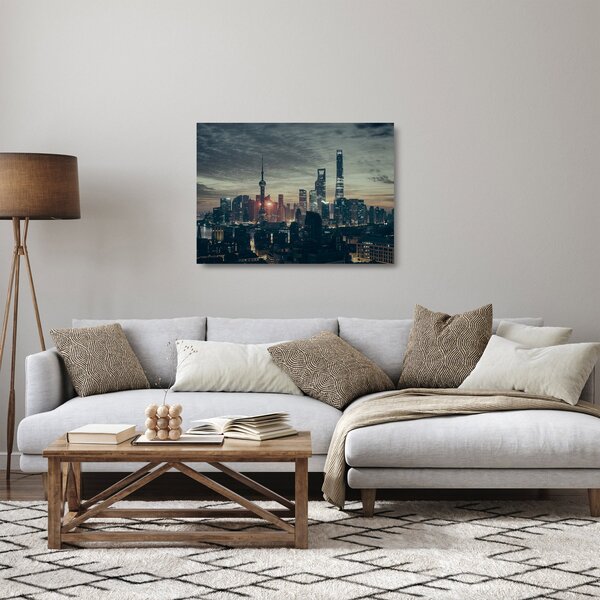 Város képe alkonyatkor (üvegen) (70x50 cm)