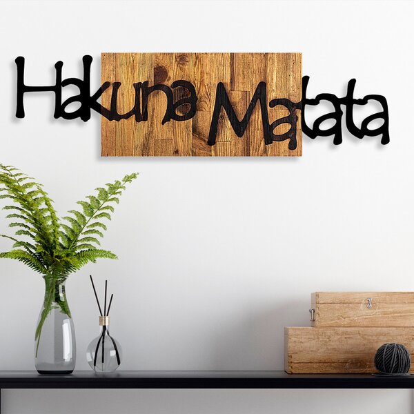 Hakuna Matata 4 Fa fali dekoráció 108x3x30 Fekete-Dió