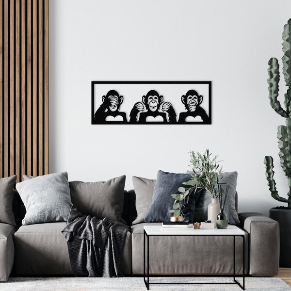 Three Monkeys-L Fali fém dekoráció 100x36 Fekete