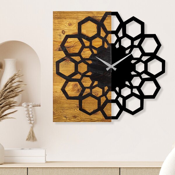 Wooden Clock 30 Dekoratív fa falióra 58x3x58 Dió Fekete