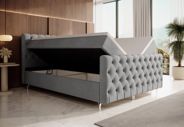 ADRIA PLUS kárpitozott ágy 140x200 tárolóhellyel - világosszürke