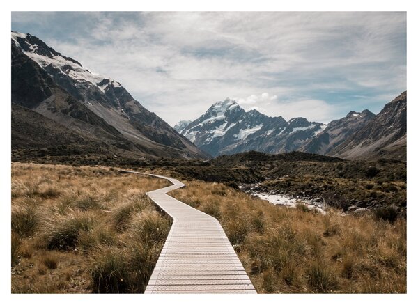Kép - Sétány a hegységben Mt. Cook (üvegen) (70x50 cm)