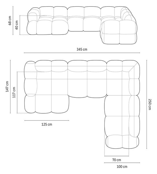 Sötétbarna bársony sarokkanapé (jobb oldali-U alakú) Loretto – Cosmopolitan Design