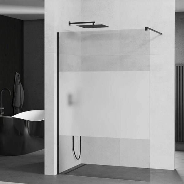 Mexen Kioto walk-in zuhanyfal - átlátszó/tej üveg / fekete profil - 100 cm (800-100-101-70-35)