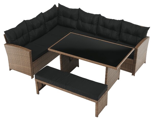 KONDELA Kerti rattan szett, világosbarna/fekete, MADUL