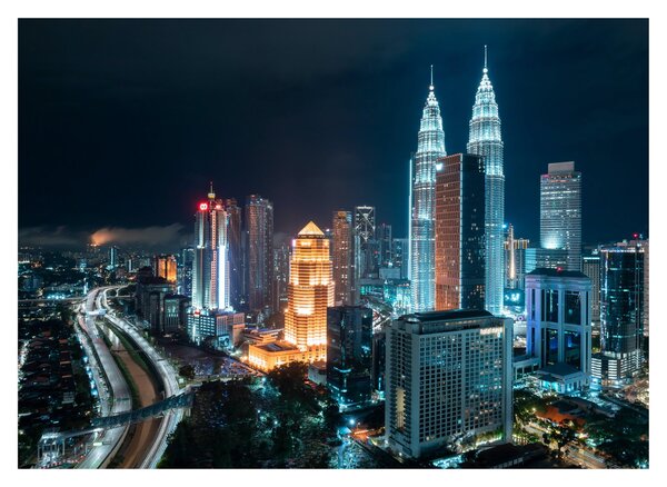 Kép - Éjszaka Kuala Lumpurban (üvegen) (70x50 cm)