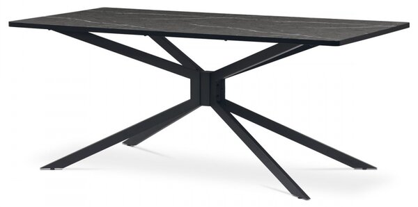 Jídelní stůl, 180x90x75 cm, MDF deska, dekor šedý mramor, kovovová hvězdicová podnož, černý mat
