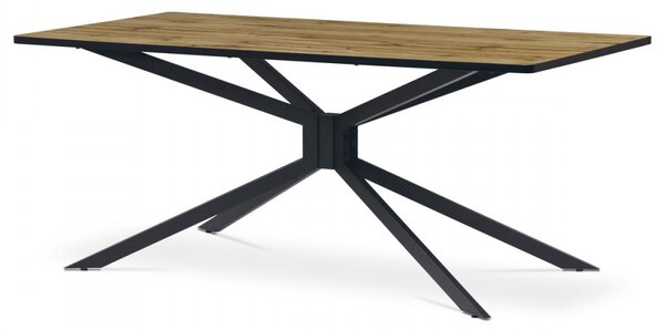 Modern Étkezőasztal Vadtölgy Színben. Méret: 180x90x75 cm, MDF Asztallap, Matt Fekete Fém Szerkezet és Láb HT-885