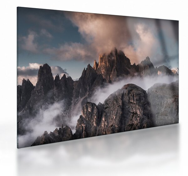 Kép - A ködben rejtett olasz dolomitok (üvegen) (70x50 cm)