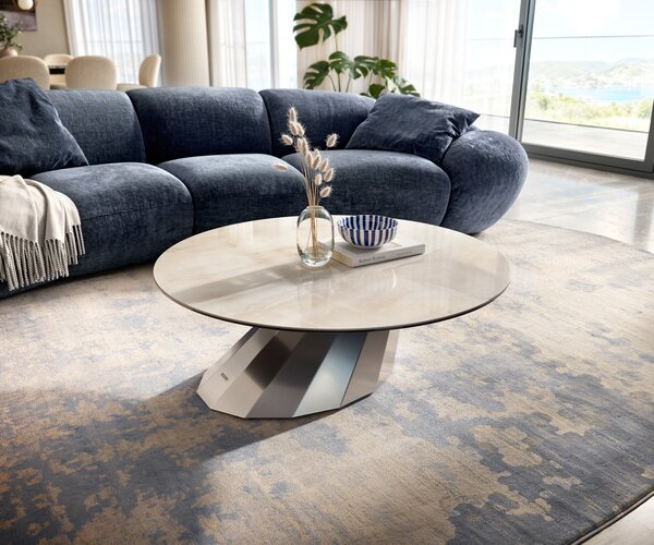 DELIFE Dohányzóasztal Edge kerek 100x100 cm kerámia onyx pezsgő parabi rozsdamentes acél szálcsiszolt
