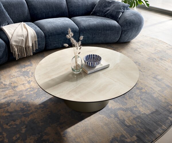 DELIFE Dohányzóasztal Edge kerek 100x100 cm kerámia onyx pezsgő Borna titán effektfinish