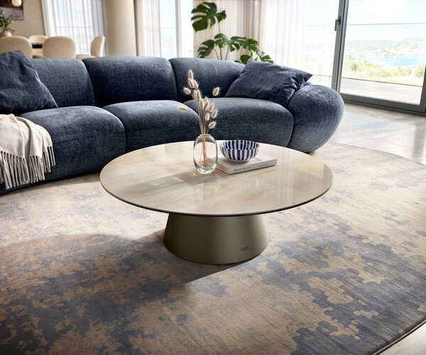 DELIFE Dohányzóasztal Edge kerek 100x100 cm kerámia onyx pezsgő Borna titán effektfinish