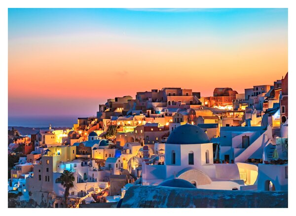 Kép - Santorini alkonyatkor (üvegen) (70x50 cm)