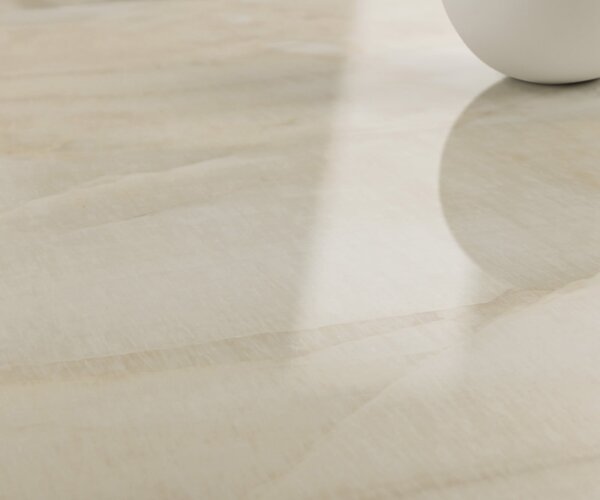 DELIFE Dohányzóasztal Edge kerek 100x100 cm kerámia onyx pezsgő Trive rozsdamentes acél szálcsiszolt