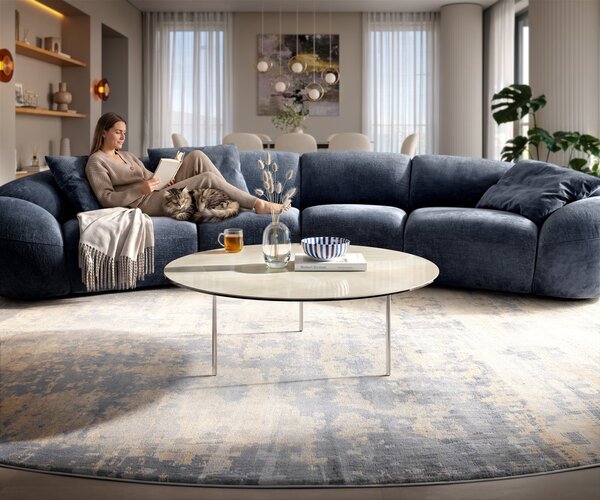 DELIFE Dohányzóasztal Edge kerek 100x100 cm kerámia onyx pezsgő Trive rozsdamentes acél szálcsiszolt