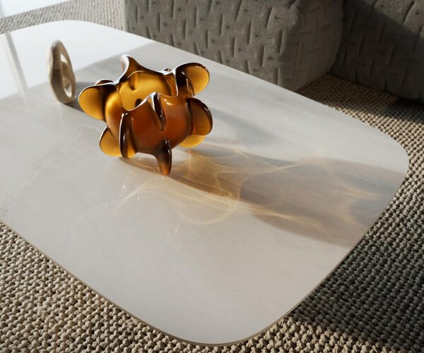 DELIFE Dohányzóasztal Edge hajóformájú 140x80 cm kerámia ónix pezsgő Borna titán effektfinish