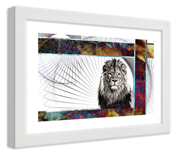 Poszter Majestic oroszlán A keret színe: Fehér, Méretek: 100 x 70 cm