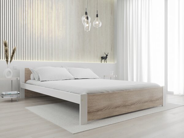 IKAROS ágy 140x200 cm, fehér/sonoma tölgy Ágyrács: Ágyrács nélkül, Matrac: Deluxe 10 cm matrac