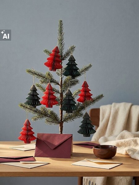 Sinsay - Karácsonyi papír függődísz-szett karácsonyfa formában 8 pack - többszínű